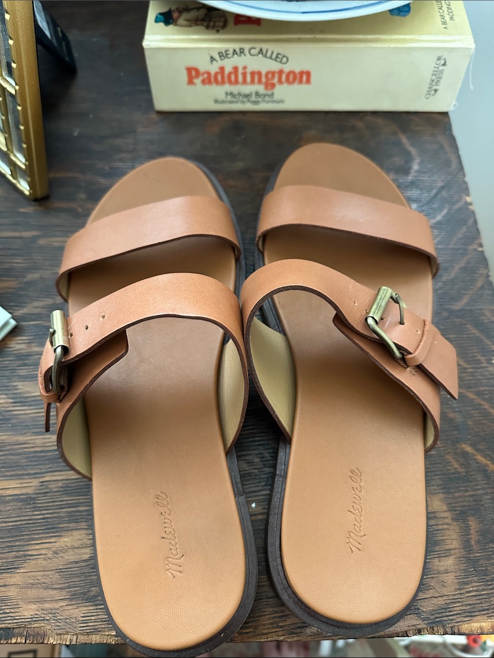 Madewell Cognac Leather Double-Strap Buckle Slide Sandals - Picture 2 of 4